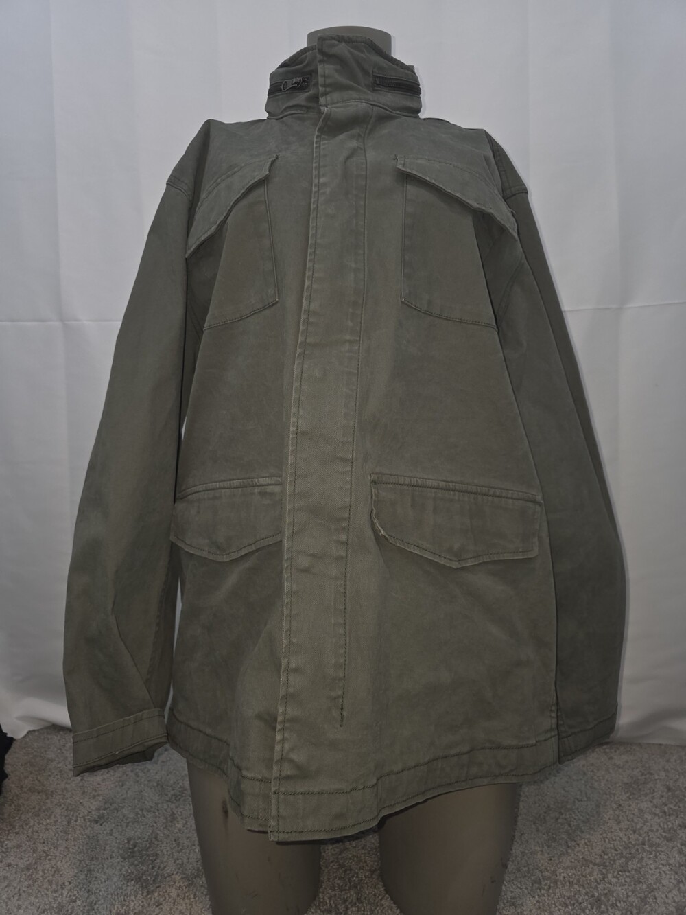GEORGE ARMY GREEN UTILITY JACKET FULL ZIP Zip POCKETS HOOD WORK WEAR OUTDOORS LG